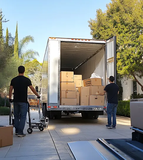 Movers carrying furniture